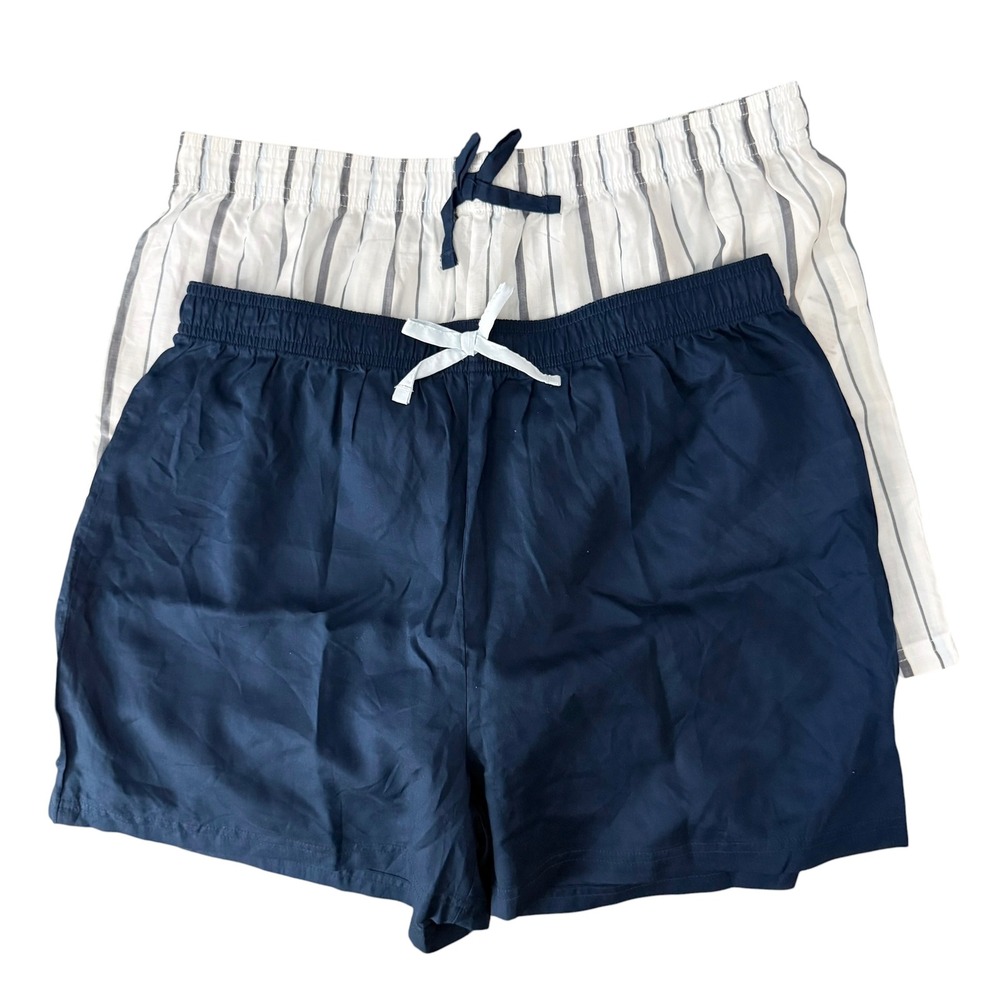 Serra Pajama Shorts Set of 2 Women M 8-10 Navy Blue White Striped Excellent